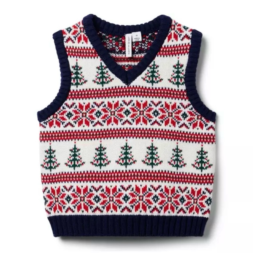 Janie and Jack Red and Green Knit Sweater Vest